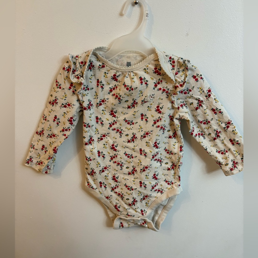 Gap Cream Floral Long-Sleeve Baby One-Piece 18-24 months